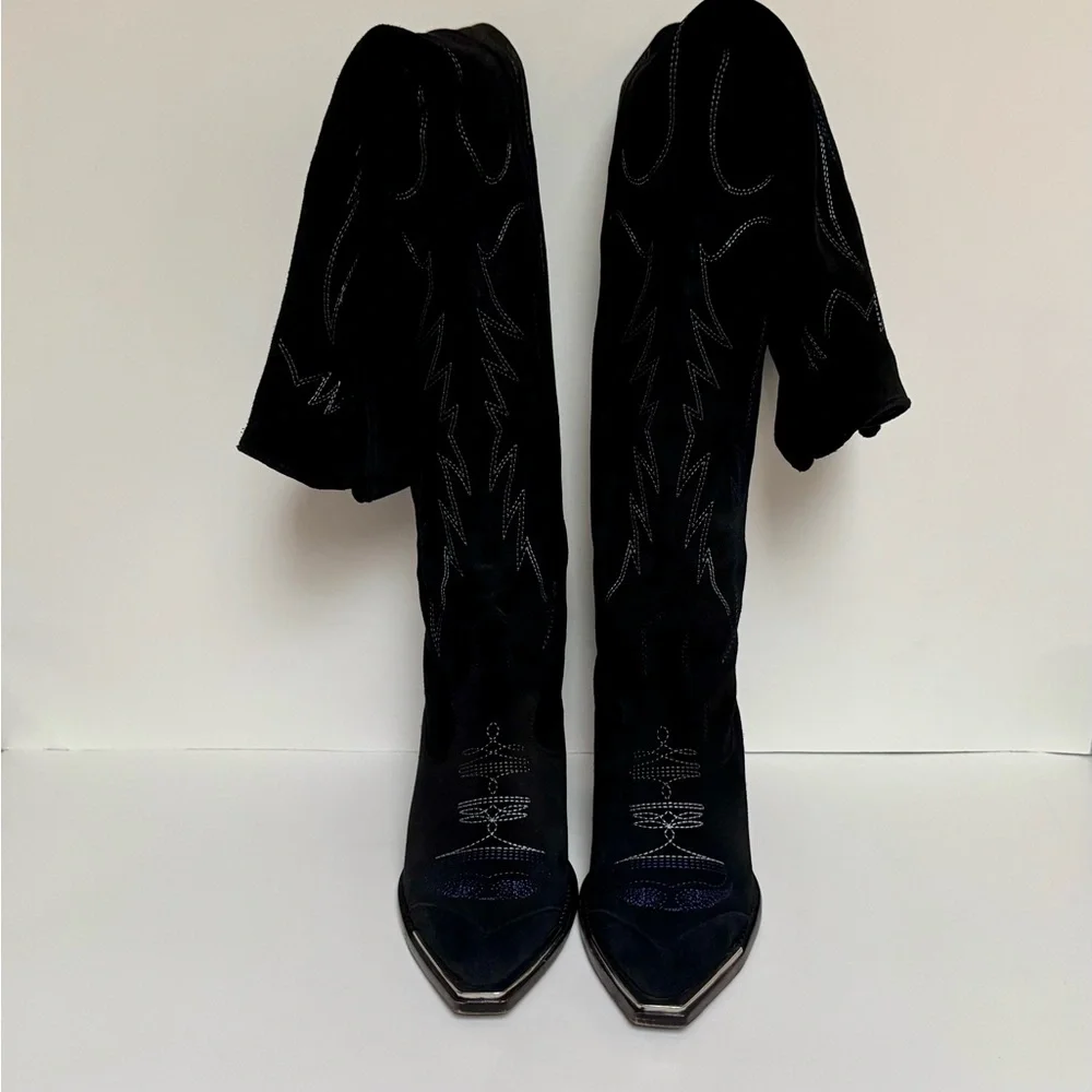 Zadig & Voltaire Women’s Cara Black Suede Over the Knee Cowboy Boots Size 9